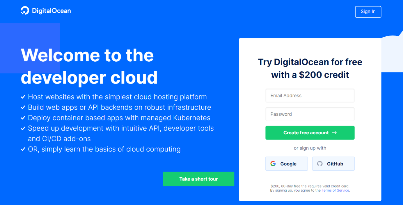 DigitalOcean 网站截图
