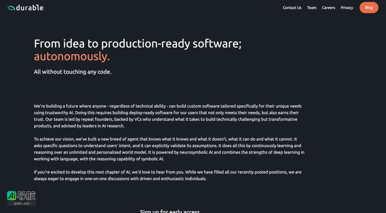 Durable 致力于让任何人无需编码即可使用AI构建定制软件 网站截图