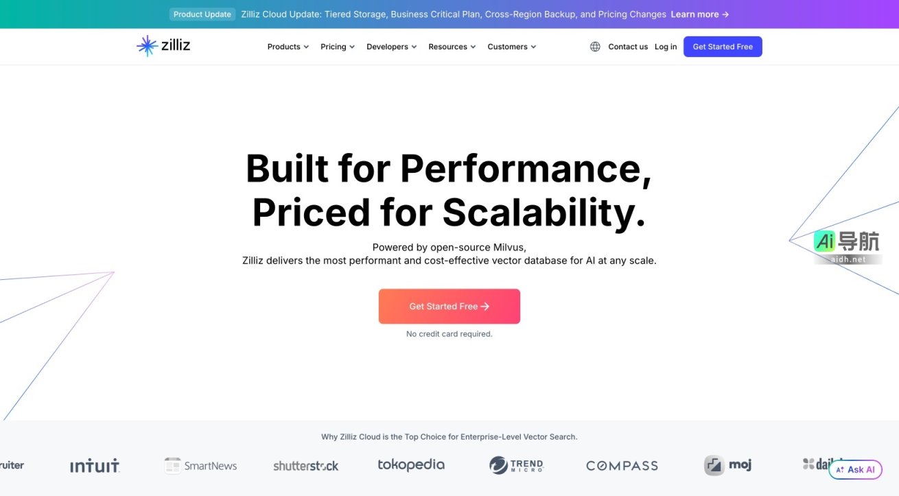 Zilliz 提供高性能、可扩展的向量数据库服务，助力AI应用快速部署与智能搜索 网站截图