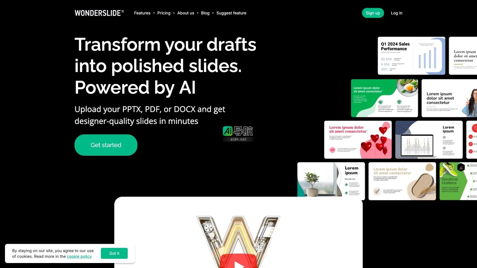 Wonderslide 通过AI技术快速将草稿转化为精美幻灯片，提升演示效率与视觉效果 网站截图