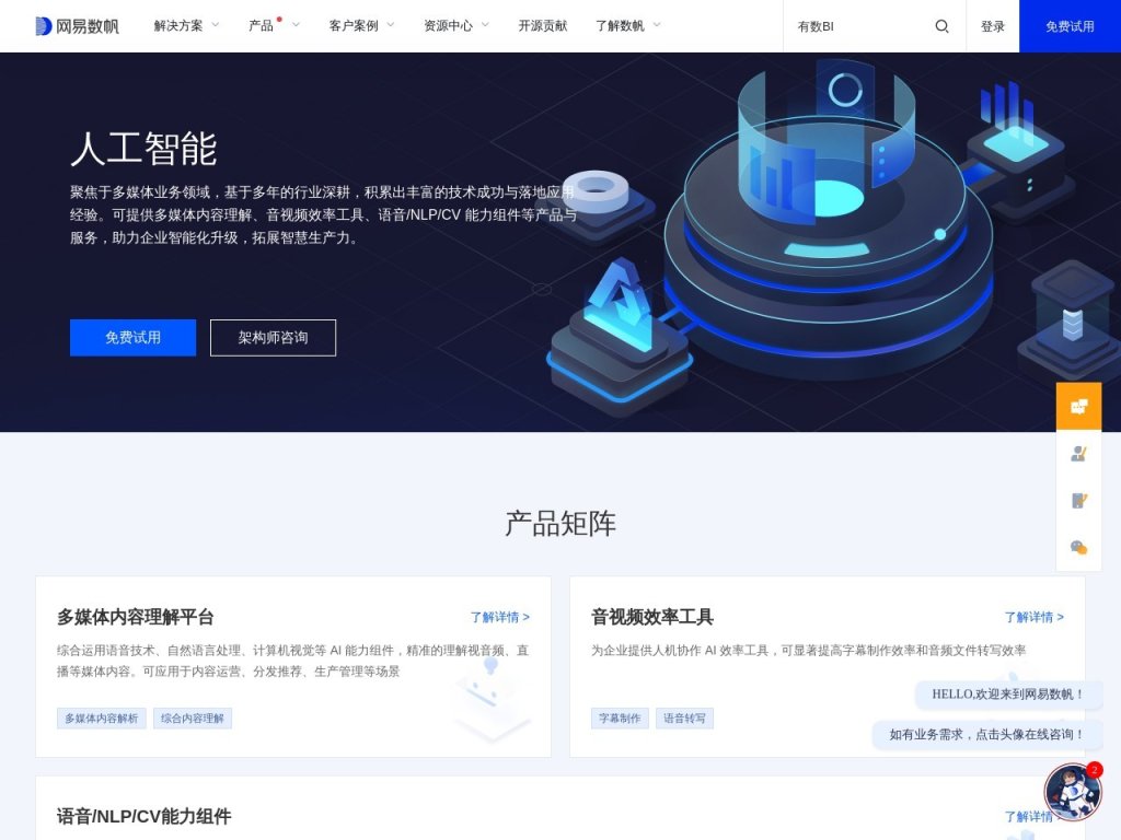 网易人工智能 网站截图