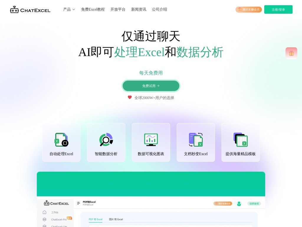 酷表ChatExcel 网站截图