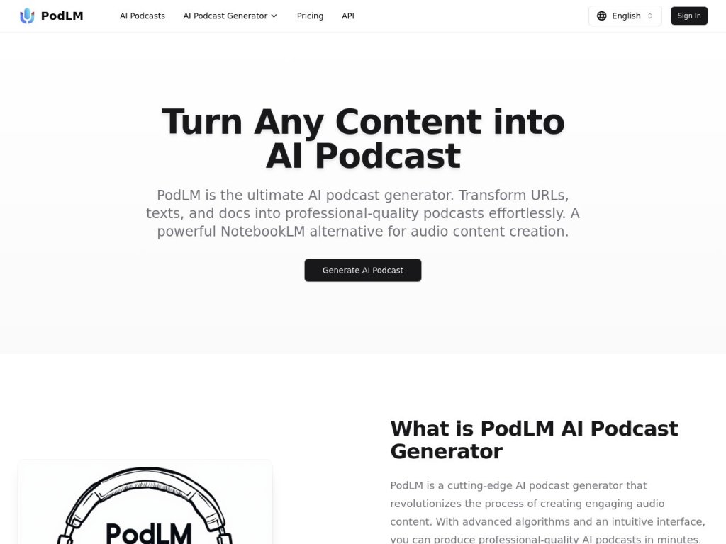 PodLM 网站截图