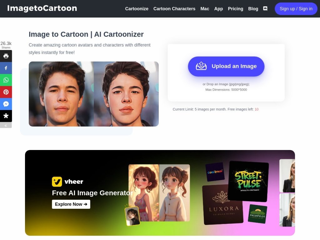 ImagetoCartoon 网站截图