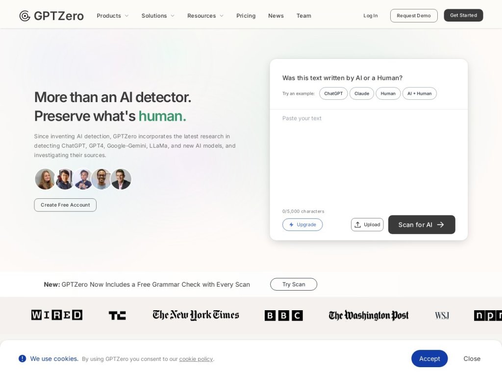 GPTZero 网站截图