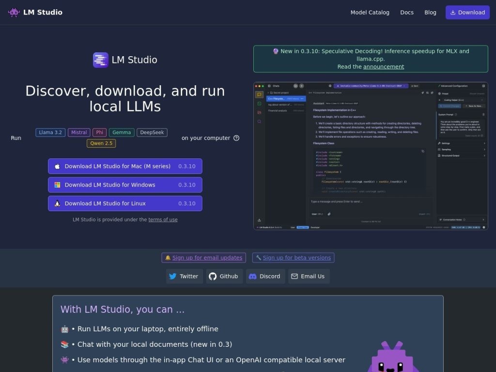 LM Studio 网站截图