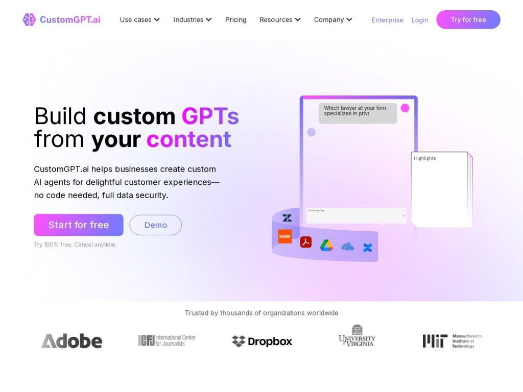 CustomGPT 网站截图