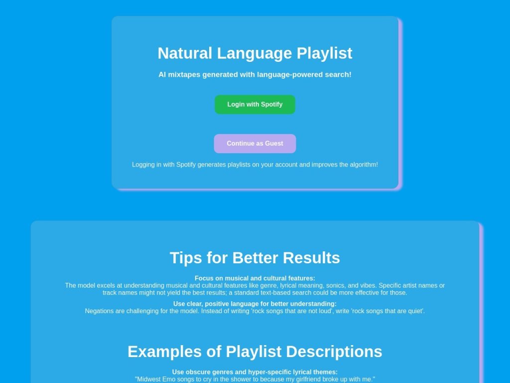 Natural Language Playlist 网站截图