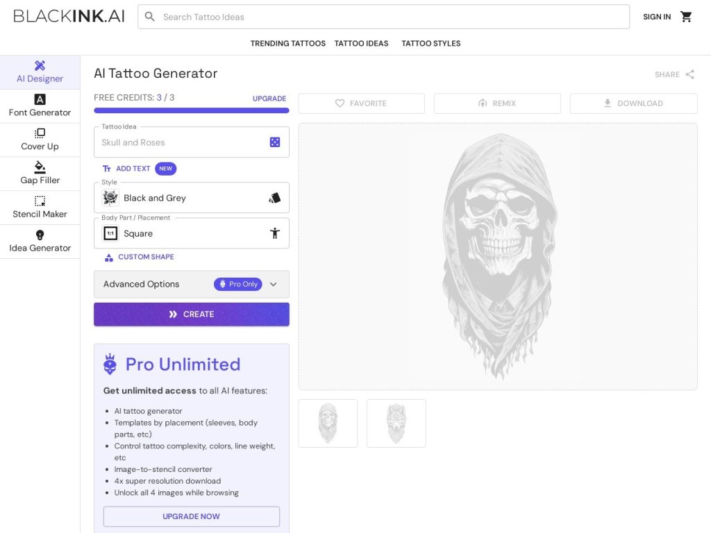 Blackink AI纹身生成 网站截图
