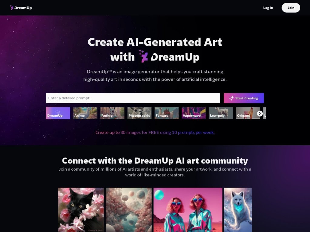 DreamUp 网站截图