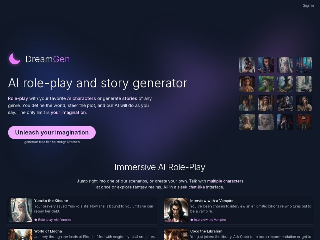 DreamGen 网站截图