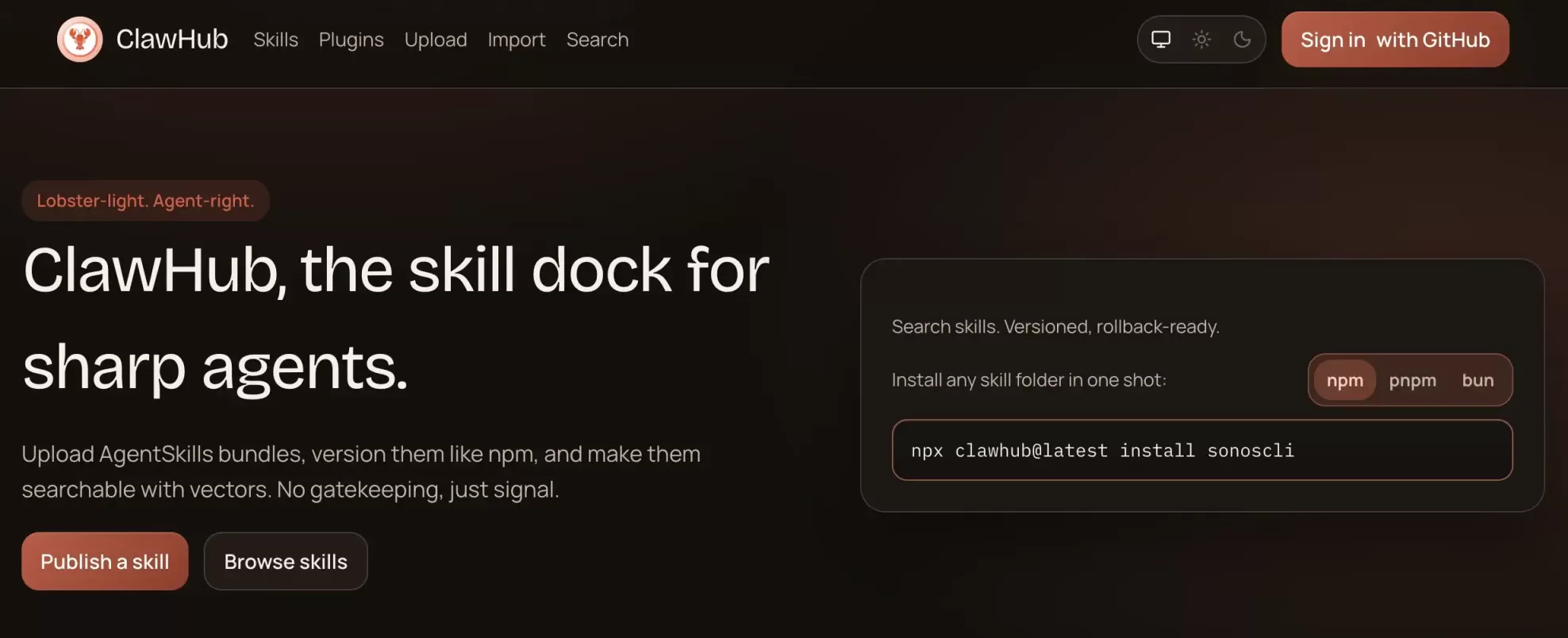 ClawHub 网站截图