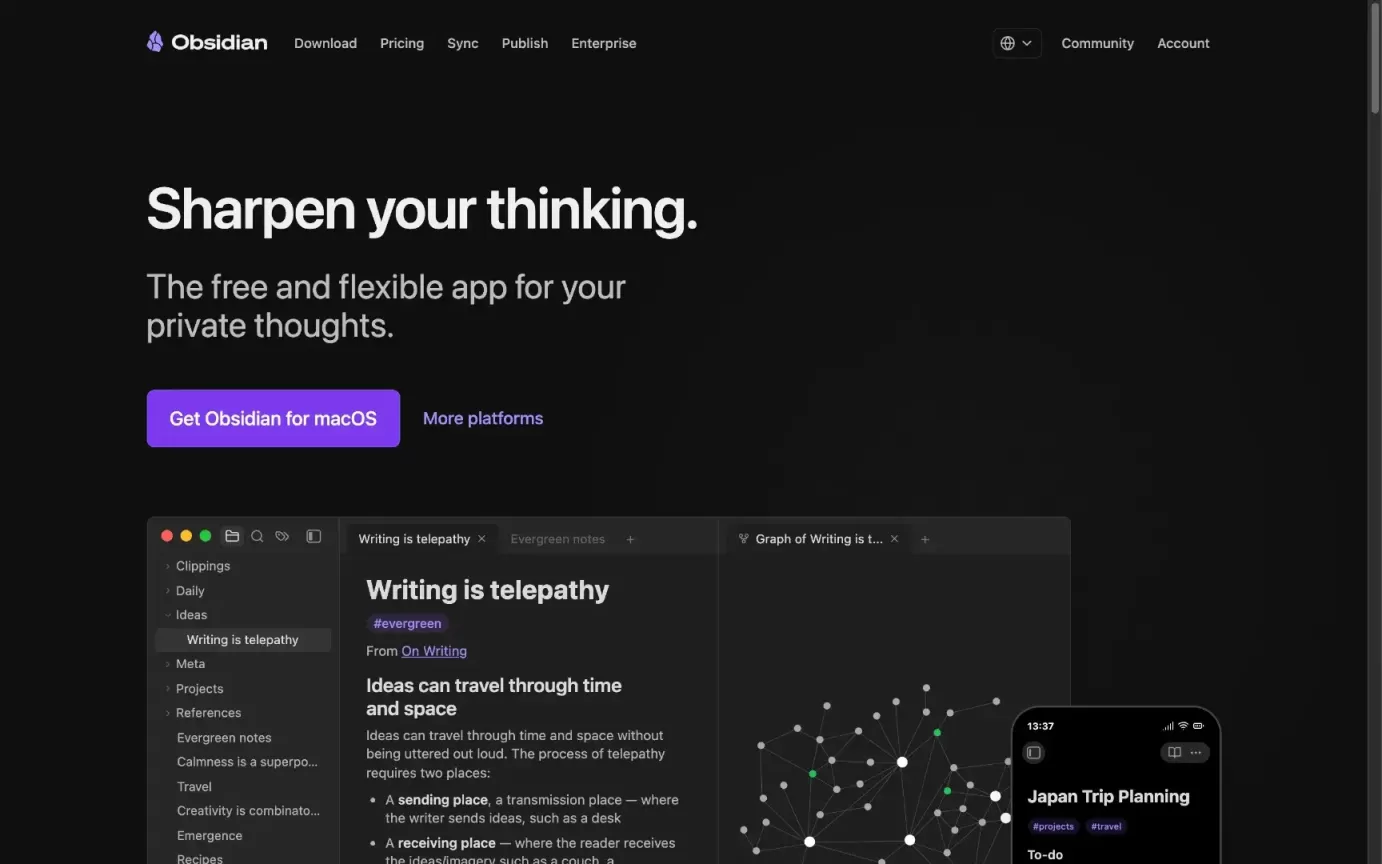 Obsidian 网站截图