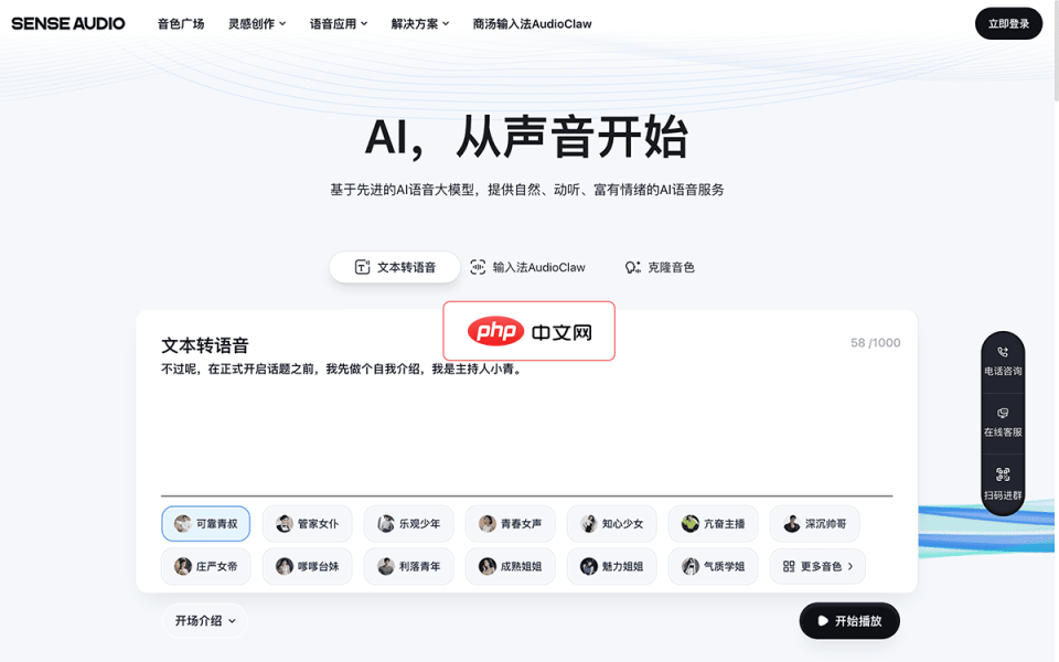 SenseAudio 网站截图