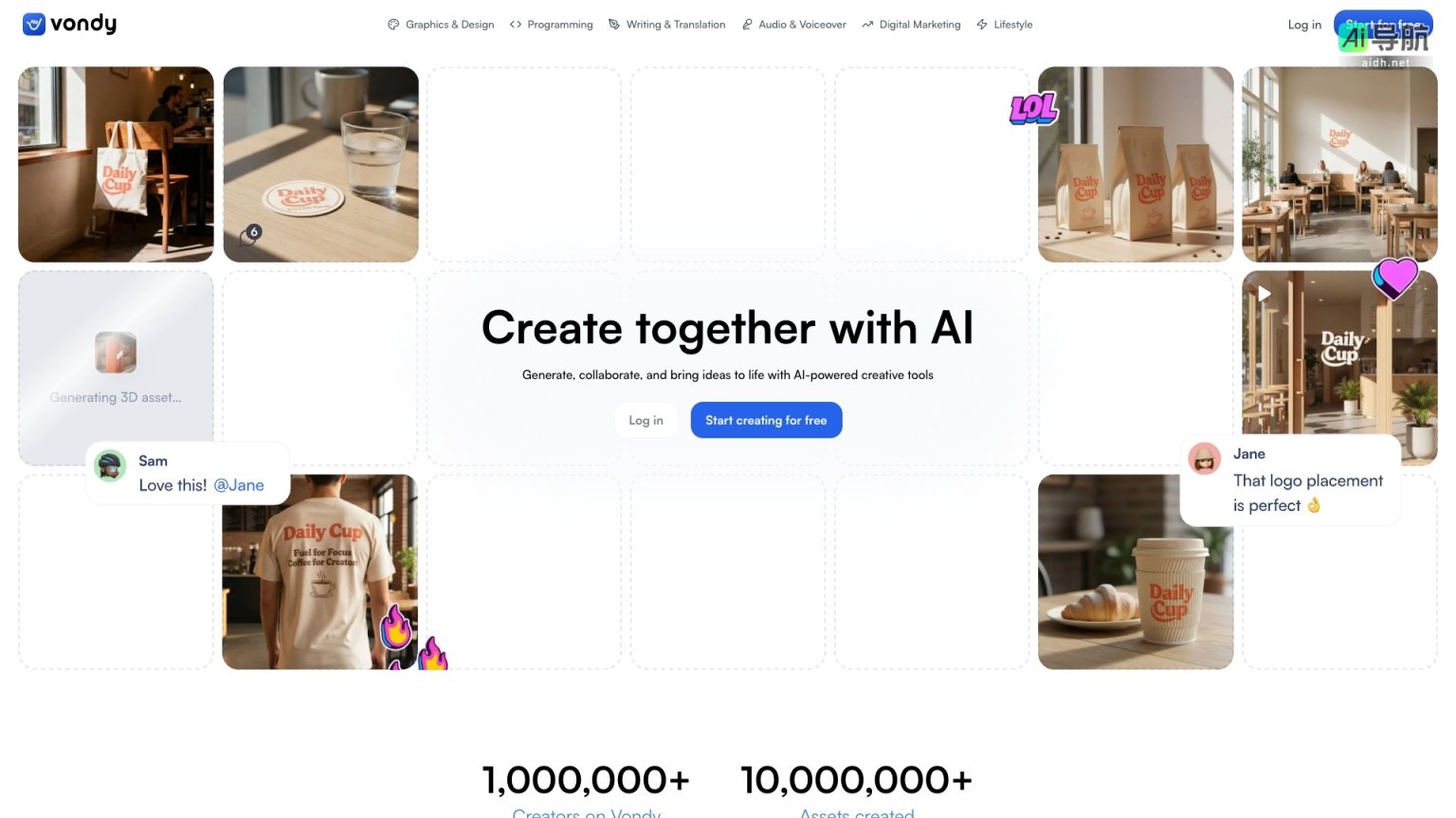 Vondy 提供AI创作工具，助力创作者快速生成和优化各种创意作品 网站截图