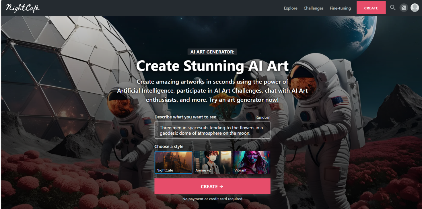 NightCafe 网站截图