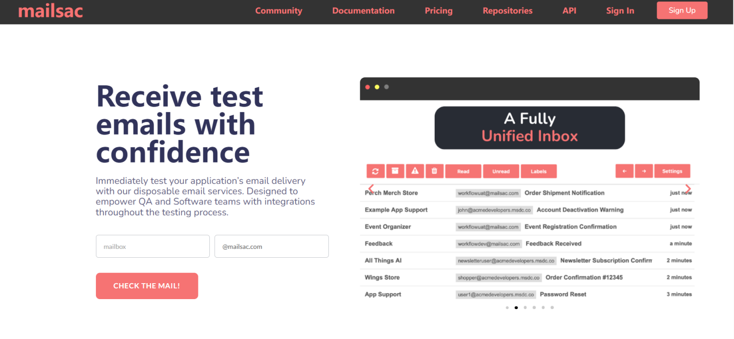 Mailsac 网站截图