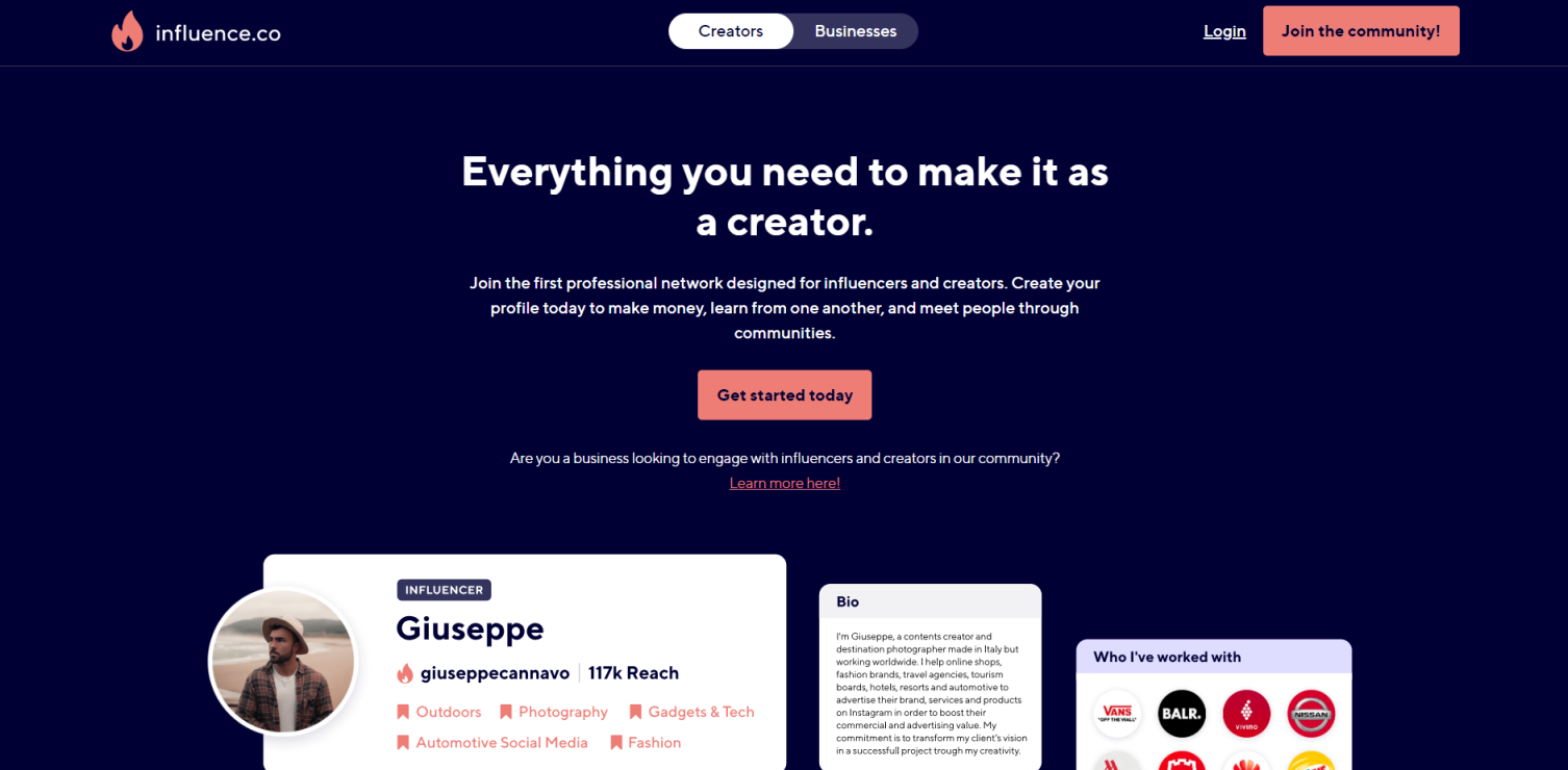 influence 网站截图