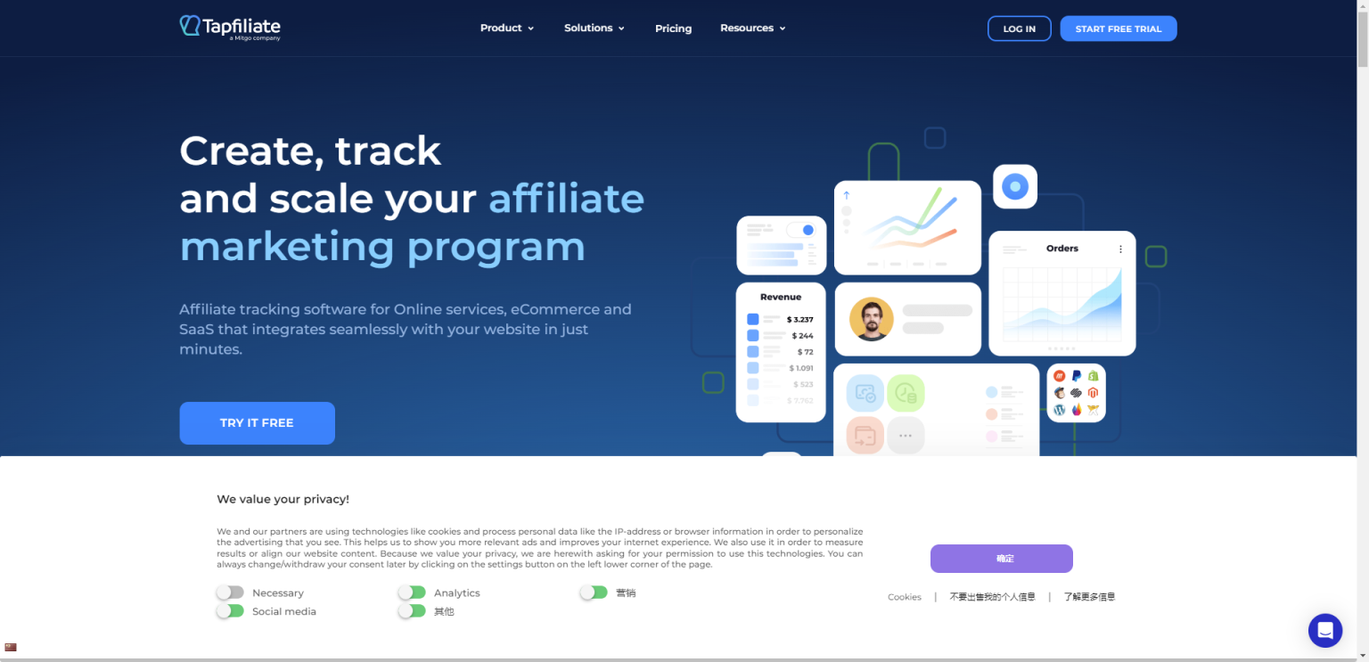 Tapfiliate 网站截图