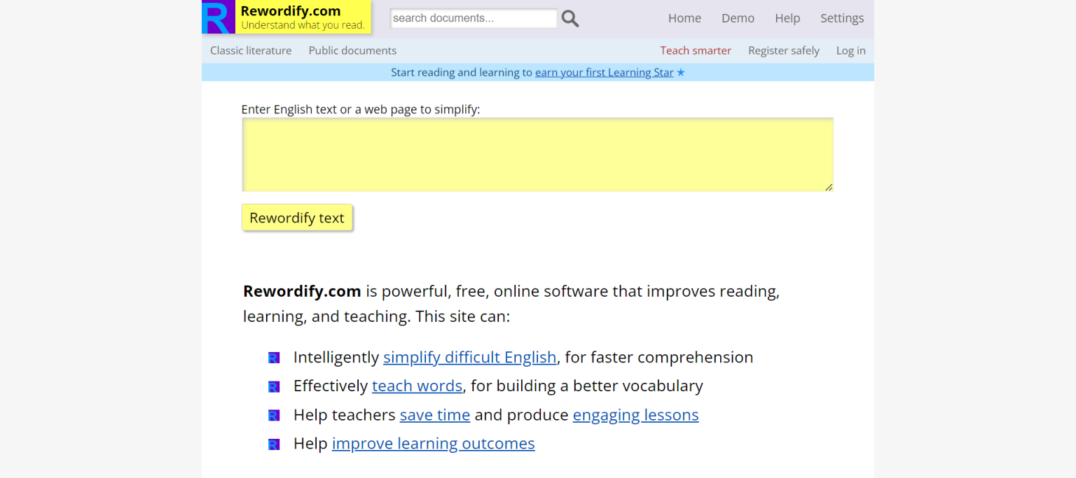 Rewordify.com 网站截图