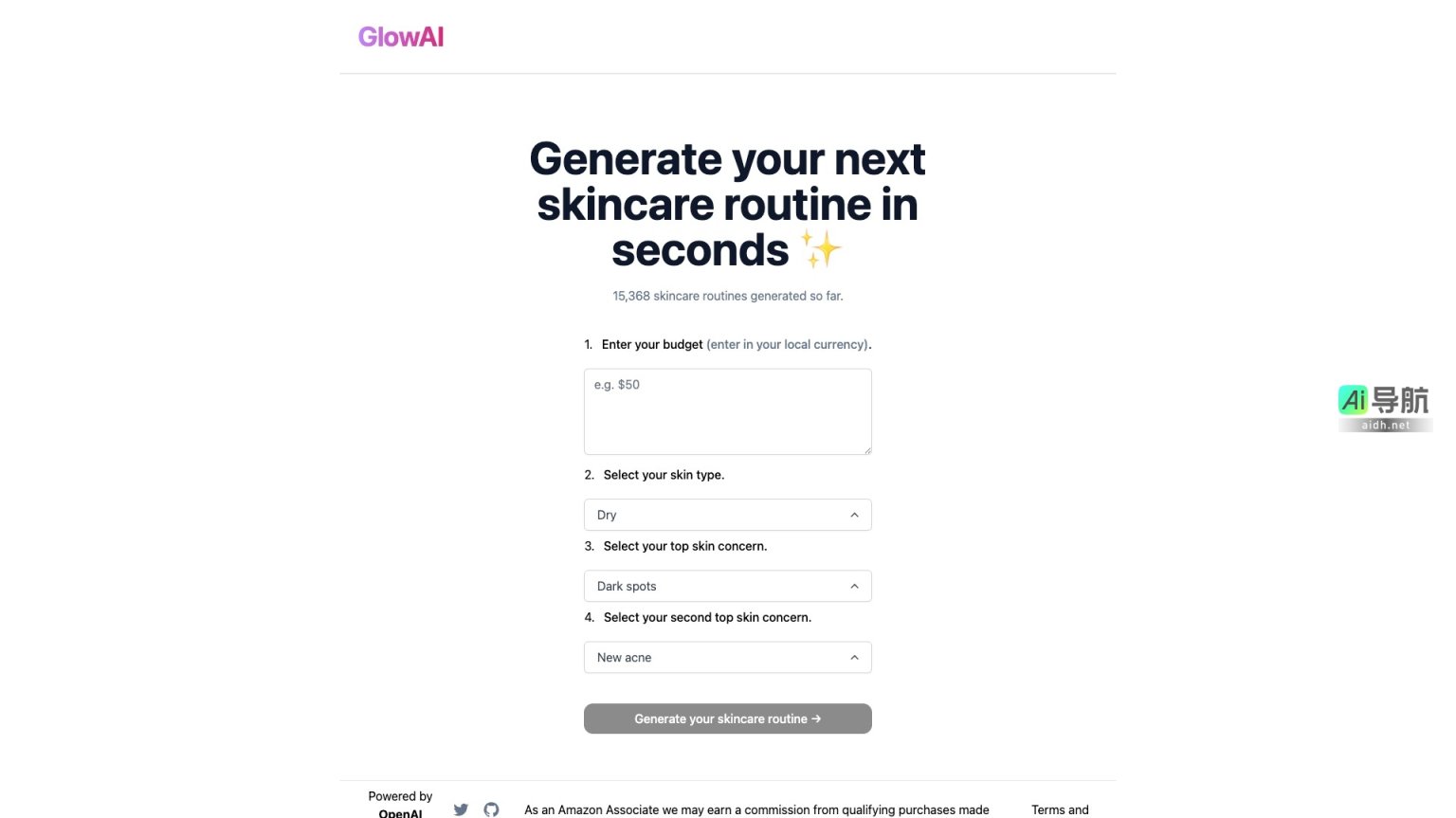 glow ai GlowAI快速生成个性化护肤方案，助你轻松解决肌肤问题 网站截图