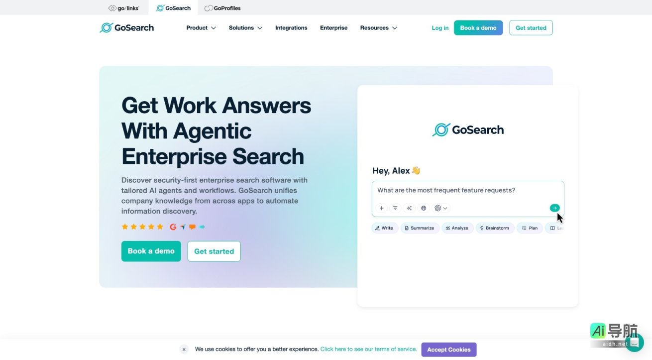 GoSearch 通过AI驱动的企业搜索，整合公司知识，提升信息发现效率与安全性 网站截图