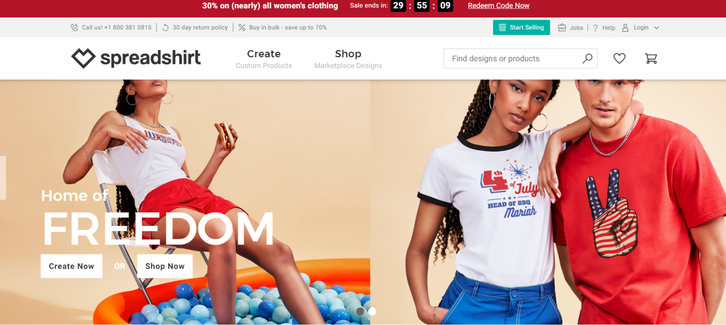 Spreadshirt 网站截图