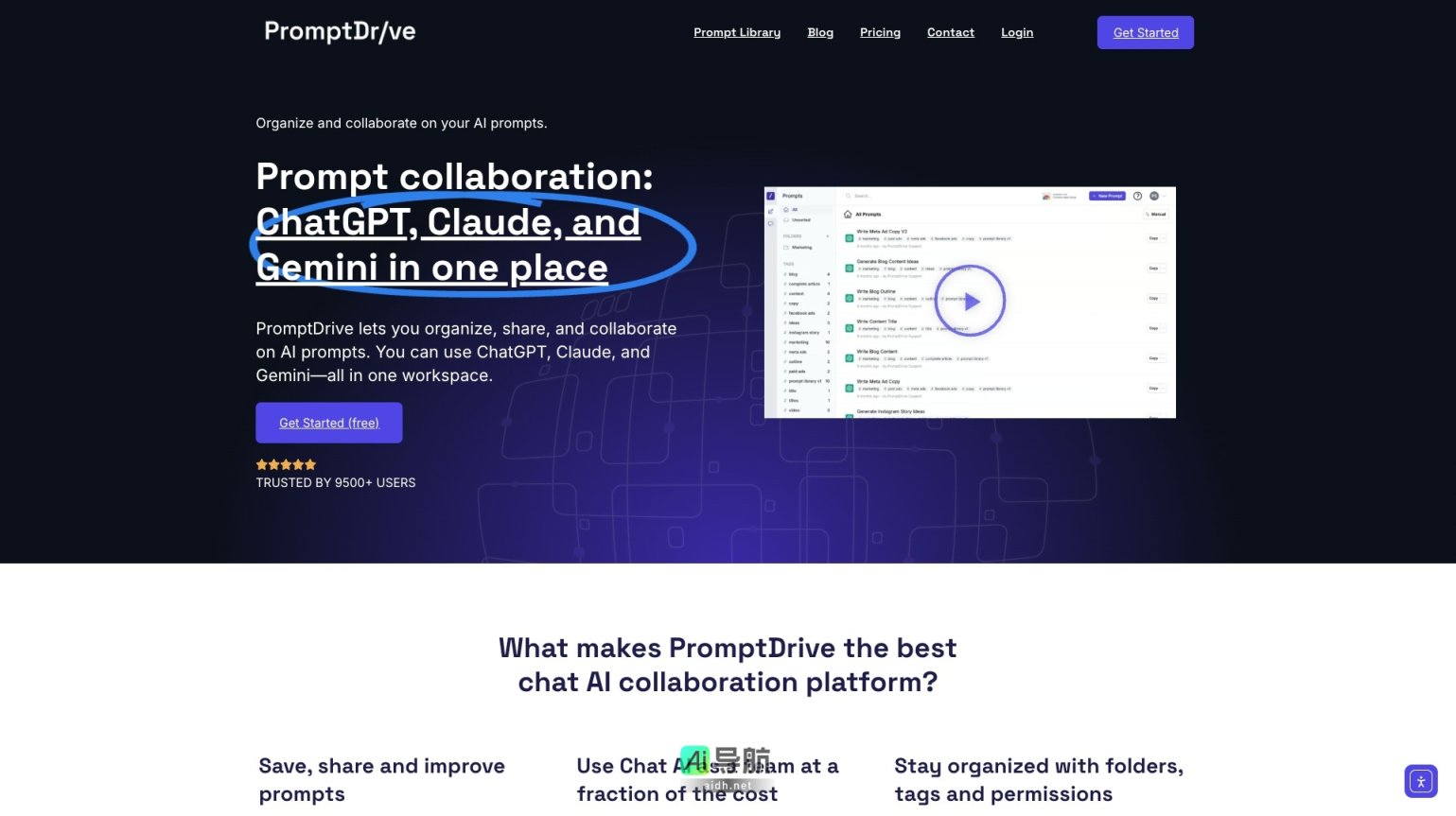 PromptDrive.ai 是一个集成平台，帮助用户高效组织、共享和协作AI提示 网站截图