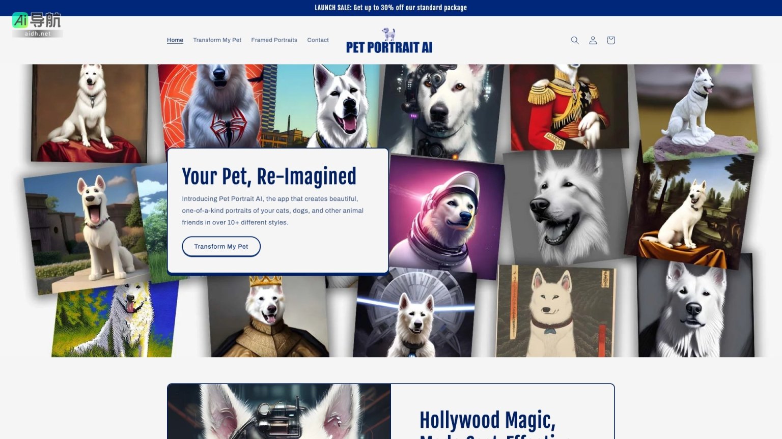 PetPortrait.AI 利用AI技术为宠物创造独特艺术肖像，展现个性与创意 网站截图