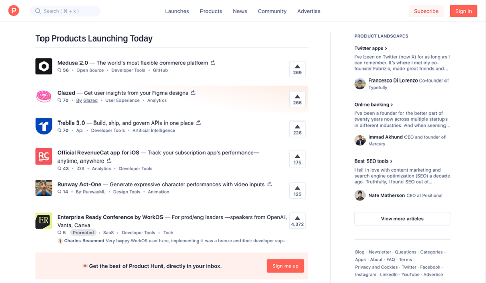 Product Hunt 网站截图