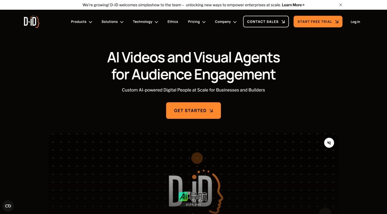 D-ID 提供AI视频和虚拟代理服务，助力企业提升观众互动和品牌传播 网站截图