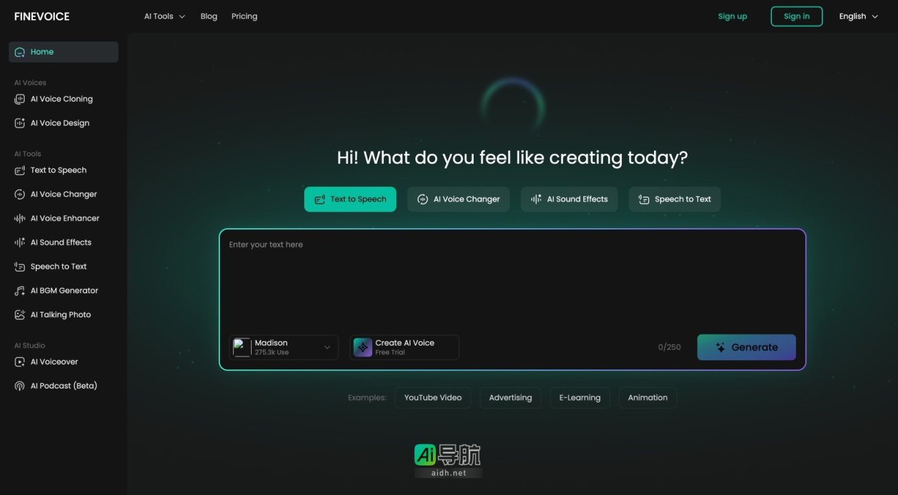 Finevoice FineVoice 提供高质量AI语音生成和定制工具，助力创作者轻松制作专业音频内容 网站截图