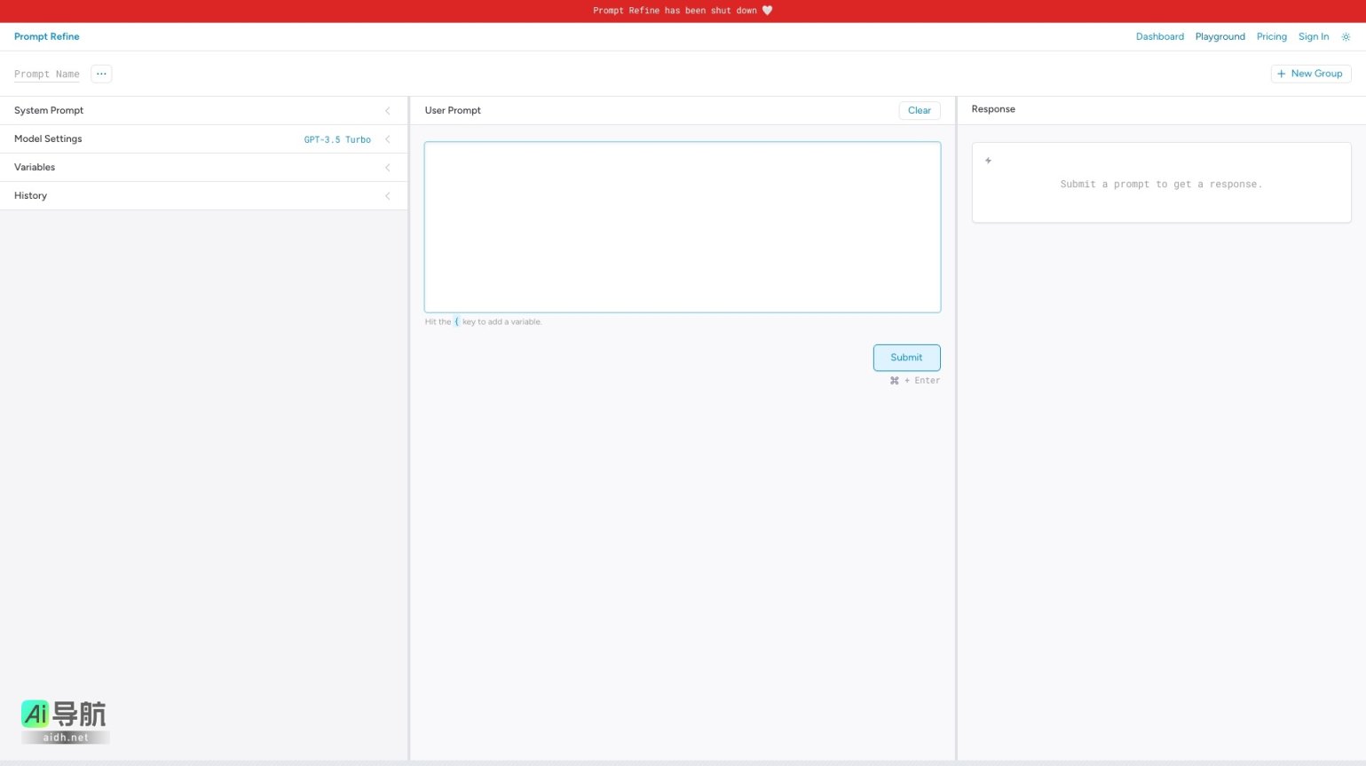 Prompt Refine 提供高效的提示优化工具，助力用户提升生成内容的质量与效率 网站截图