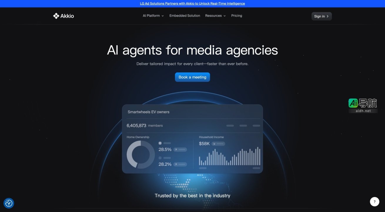 Akkio 为媒体机构提供AI驱动的实时智能平台，提升客户服务效率与数据洞察力 网站截图
