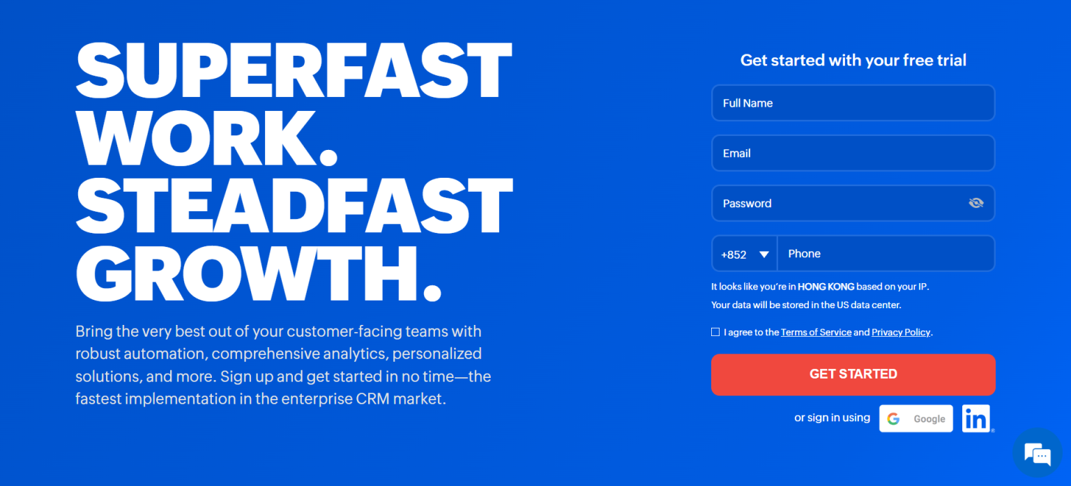 Zoho CRM 网站截图