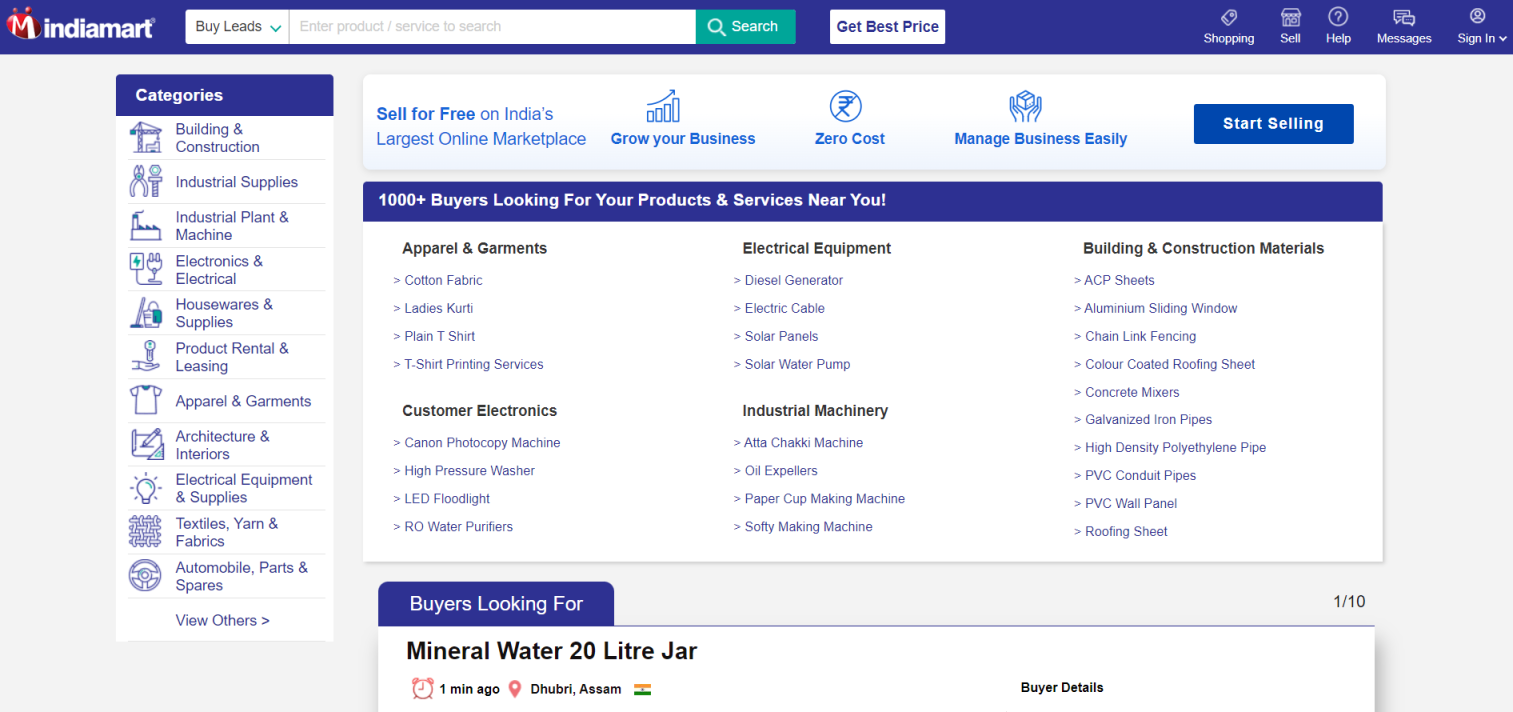 IndiaMart 网站截图