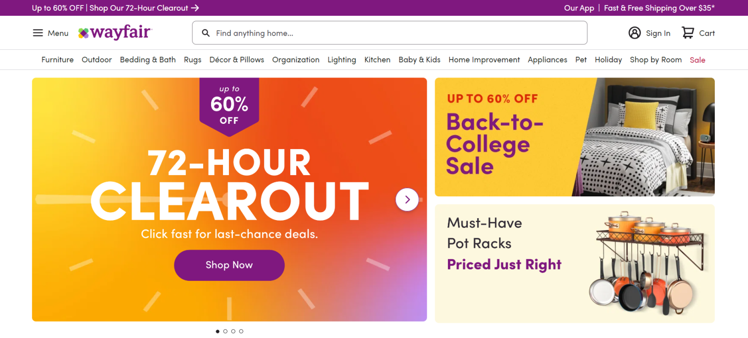 Wayfair 网站截图