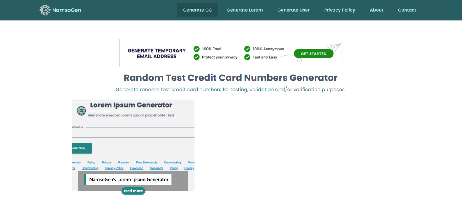 信用卡号码生成器 网站截图
