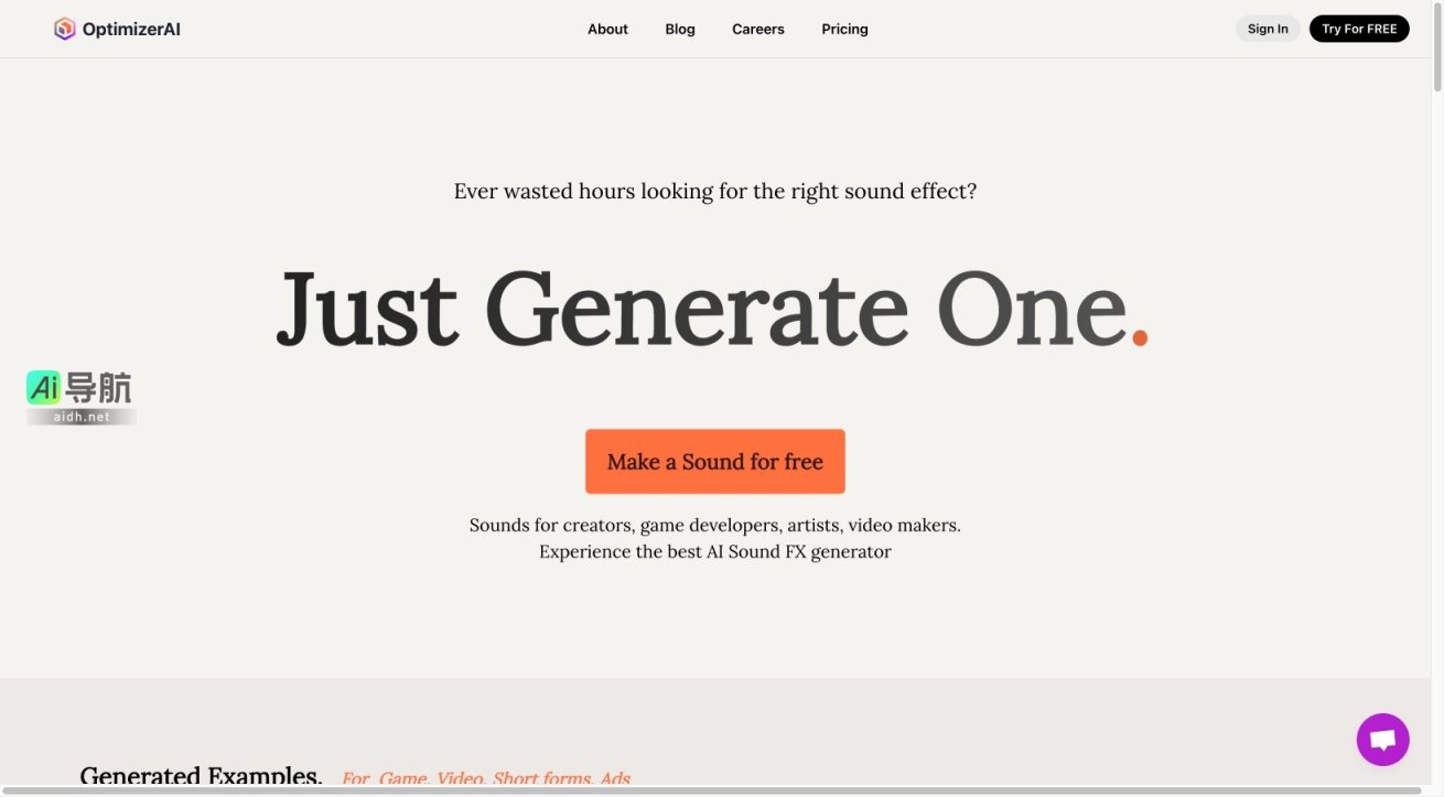 OptimizerAI 提供AI音效生成服务，帮助创作者快速获取所需音效 网站截图