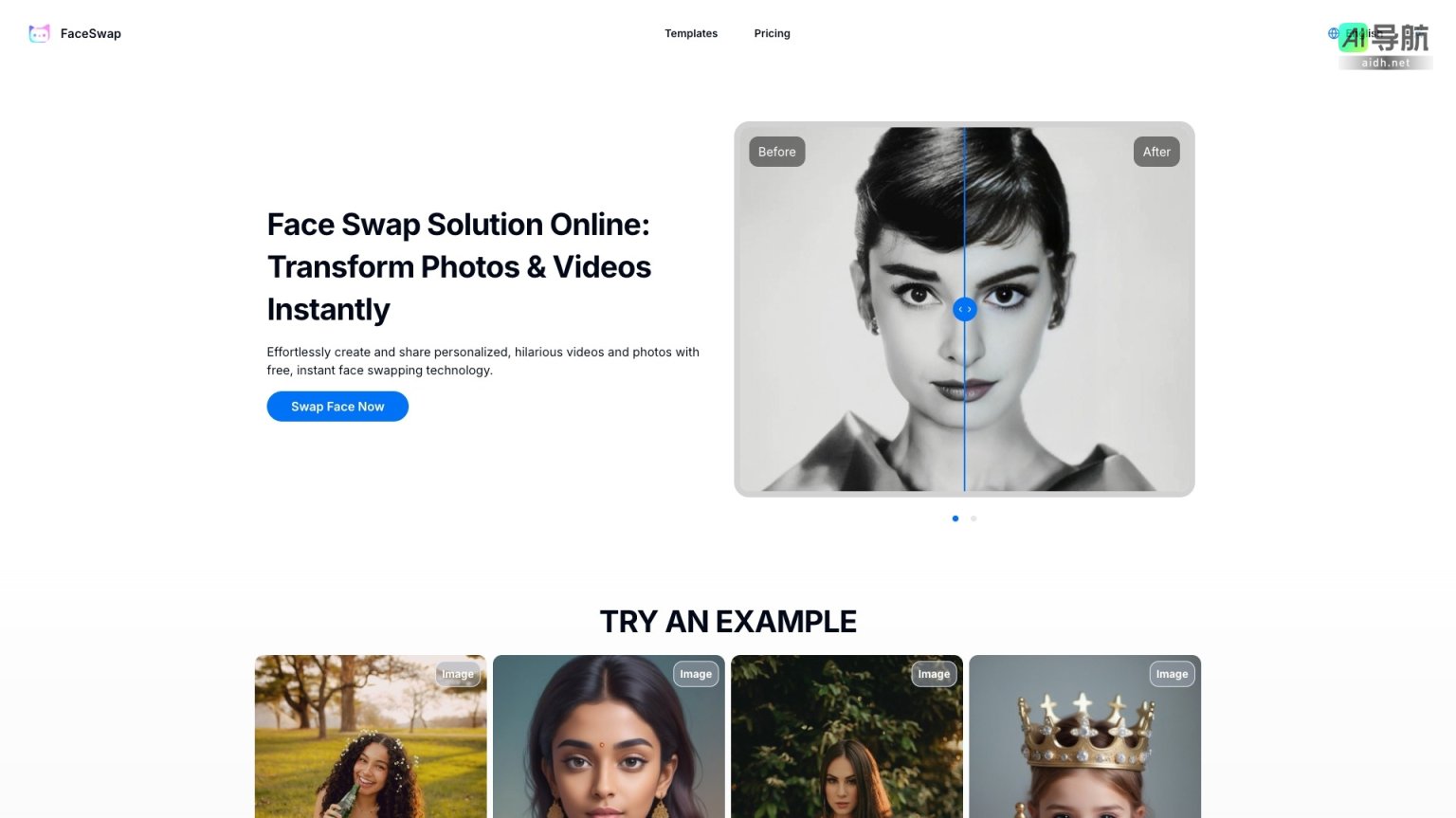 Face Swap 是一款在线AI工具，轻松实现照片和视频中的人脸快速替换，创造个性化娱乐内容 网站截图