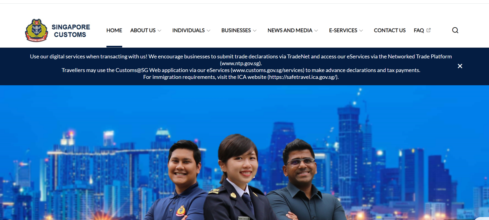 新加坡海关 网站截图
