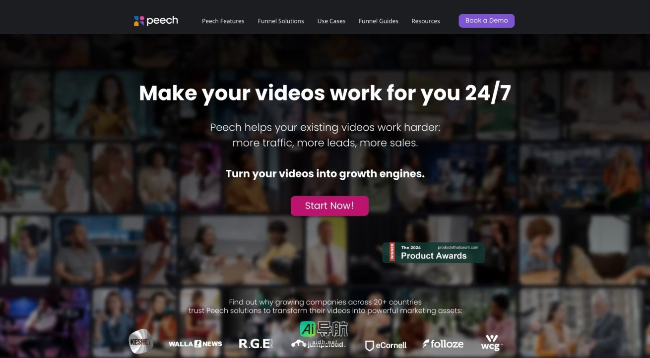 Peech 通过智能化视频转化，帮助企业提升流量、线索和销售，实现视频资产的持续价值 网站截图