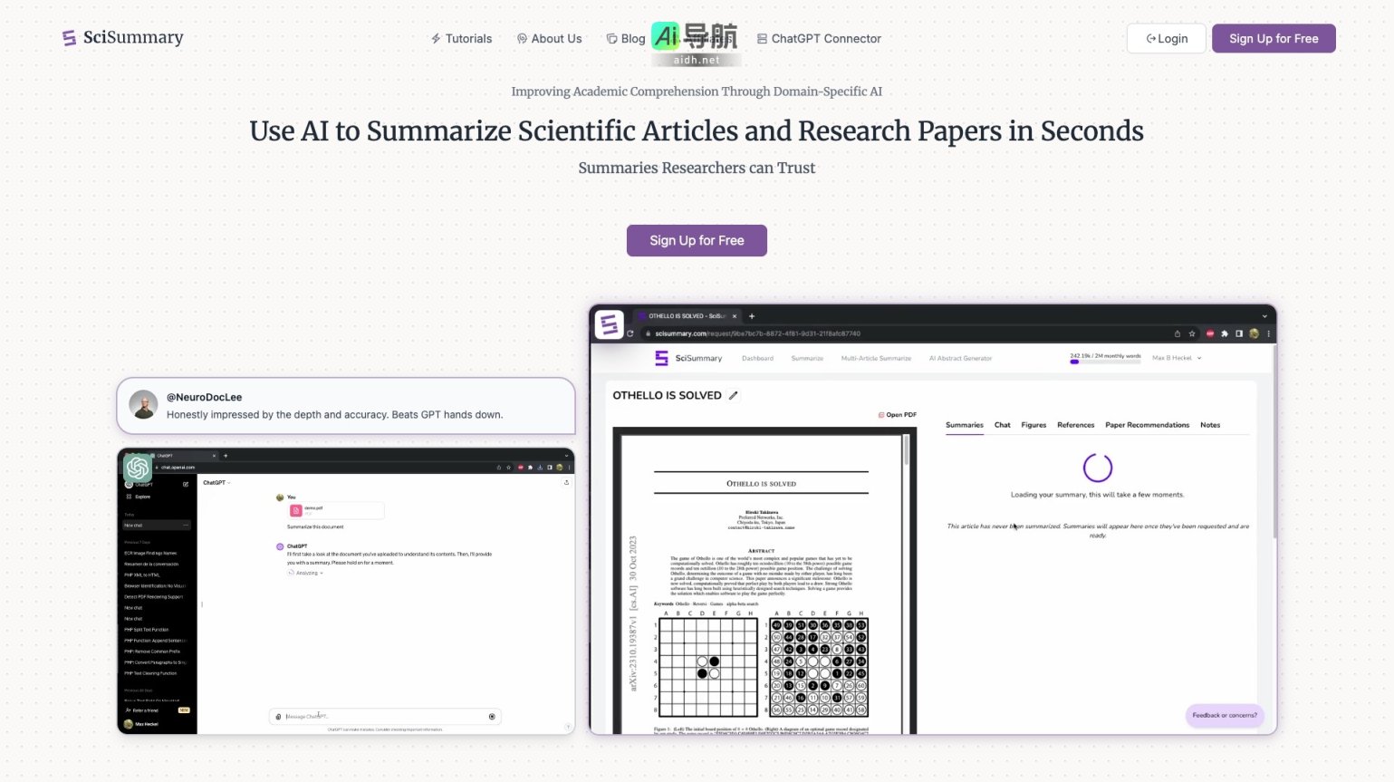 SciAummary SciSummary利用AI快速提炼科学论文，帮助学术研究者高效理解文献 网站截图