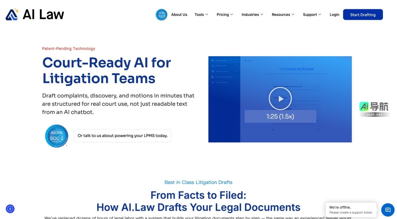 ai.law AI.Law通过先进的法律AI技术，快速生成符合法院要求的诉讼文件，显著提升法律工作的效率与准确性 网站截图