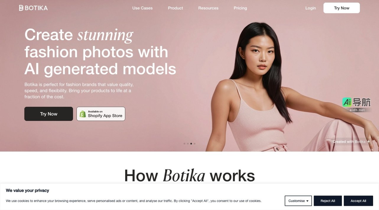 Botika 利用AI生成时尚模特，帮助品牌快速、高效地制作高质量产品照片 网站截图
