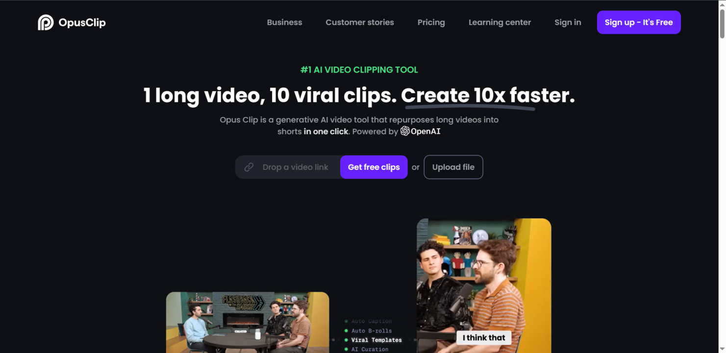 Opus Clip 网站截图