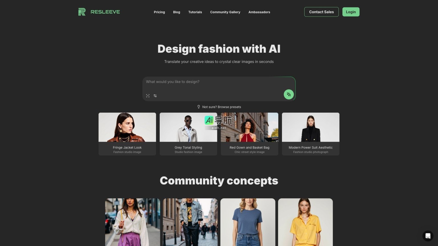 Resleeve 利用AI快速将创意转化为高质量时尚视觉，提升设计效率与创新 网站截图