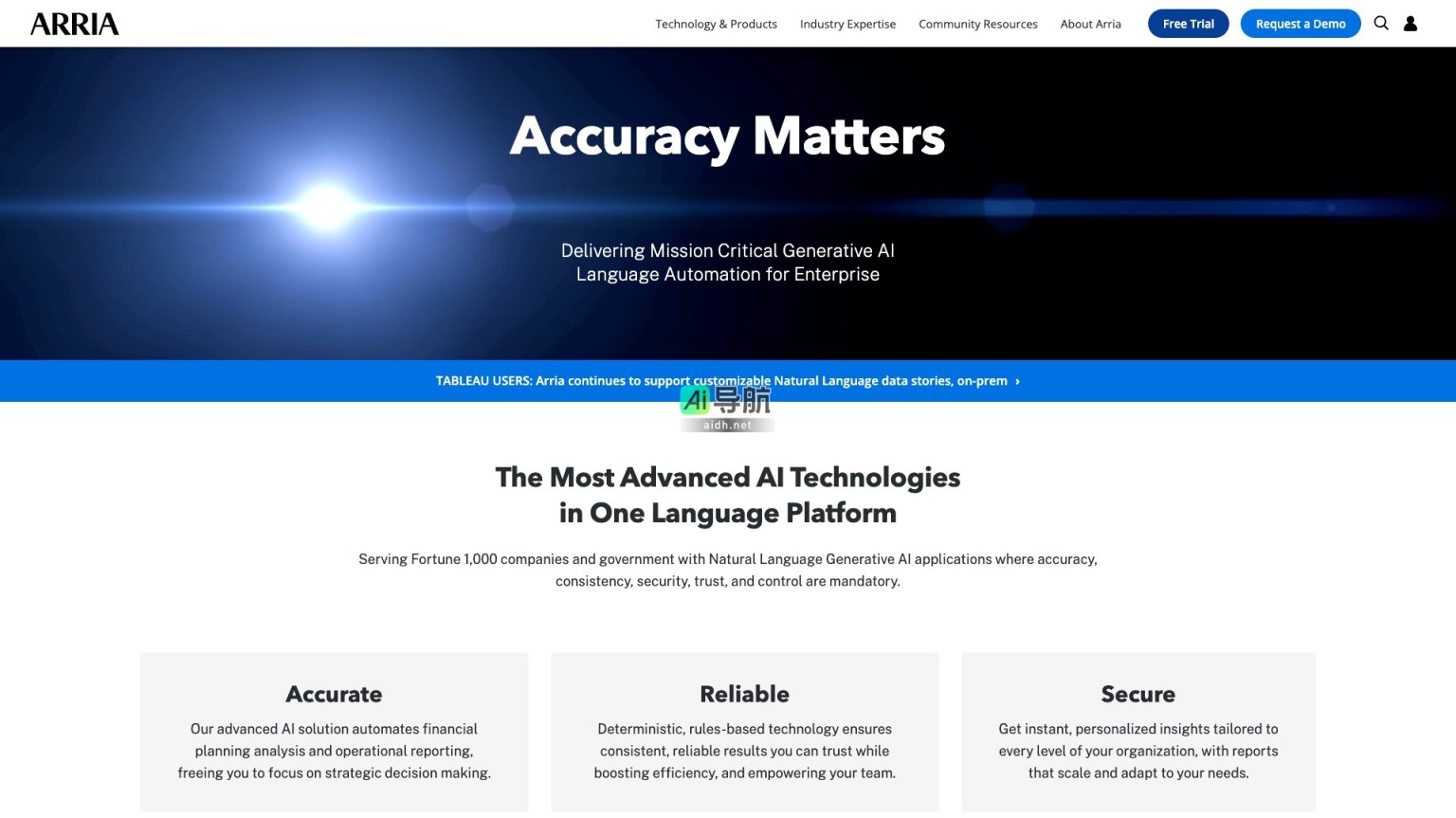 Arria 通过自然语言生成技术，帮助企业自动化数据报告与分析，提高决策效率 网站截图