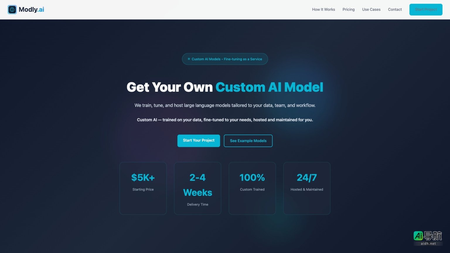Modly.ai 提供定制化AI模型训练与维护，助力企业实现精准智能化 网站截图