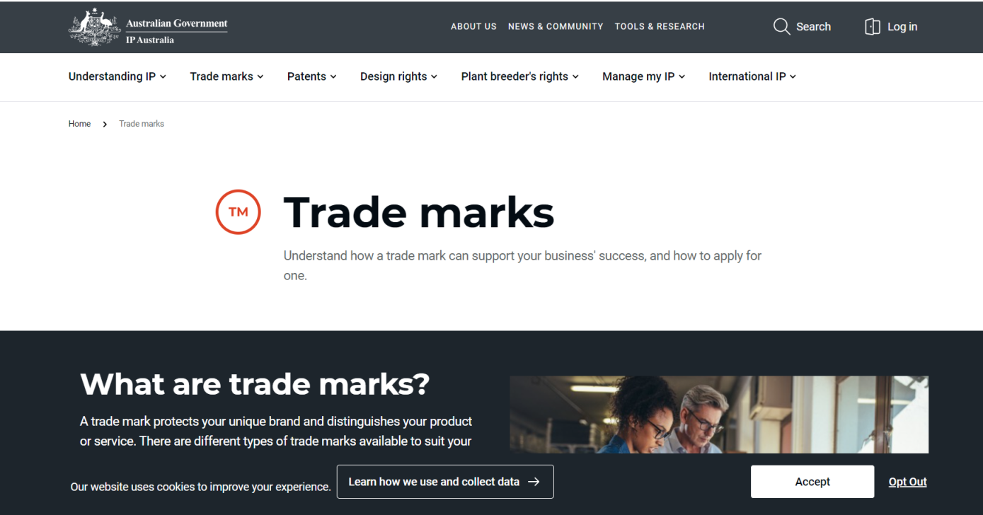 澳大利亚知识产权局 网站截图